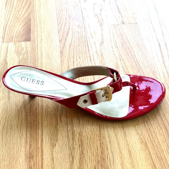 Guess Kitten Heel Red Patent Leather Sandals w/ Buckles Sz9.5 - Picture 3 of 7